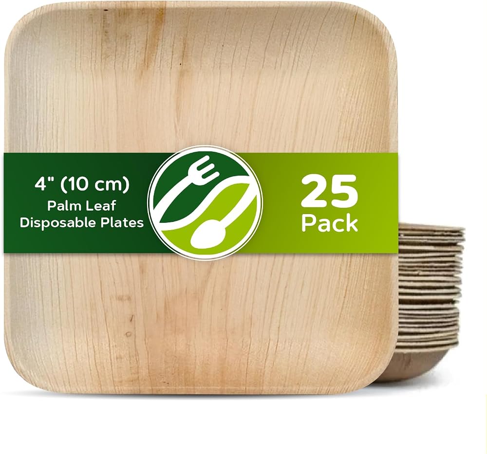 Eco Leaf 25 Disposable Palm Leaf Plates 4in Square Eco Friendly Oven Safe