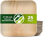 Eco Leaf 25 Disposable Palm Leaf Plates 4in Square Eco Friendly Oven Safe