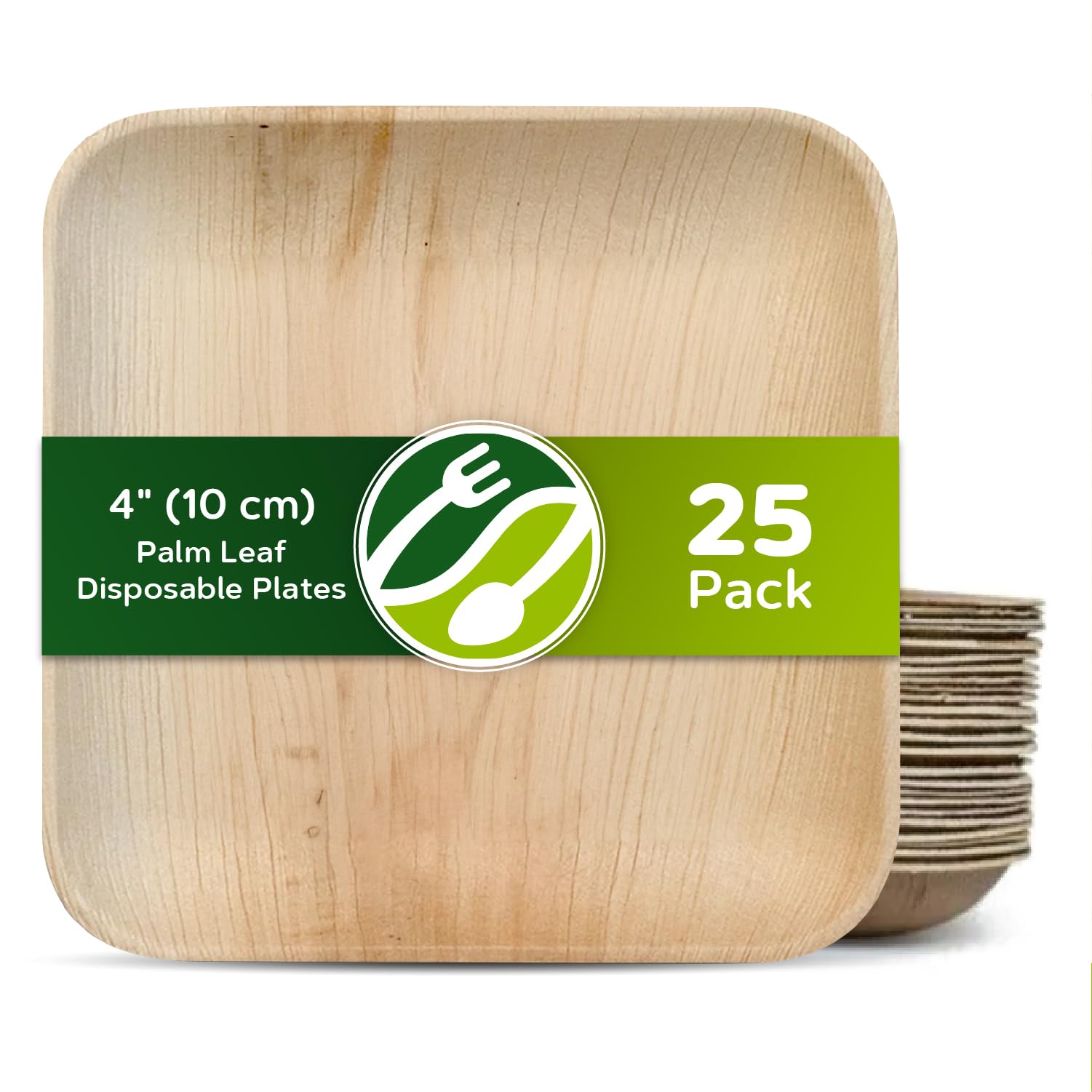 ECO Leaf 25 Disposable Square Palm Leaf Plates, 4" (10cm) – Eco-Friendly, Biodegradable, Compostable, Heavy-Duty Bamboo Plates for Desserts, Snacks, Weddings, Picnics, Oven Safe