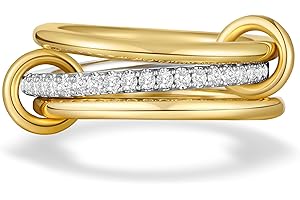 BRAYEG 14K Gold Plated Stackable Rings,3 CZ Cubic Zirconia Ring Set,Silver & Gold Stacking Rings, Multi-Link Connected,Statement Interlocking Band for Women, Hypoallergenic, Non Tarnish wedding ring
