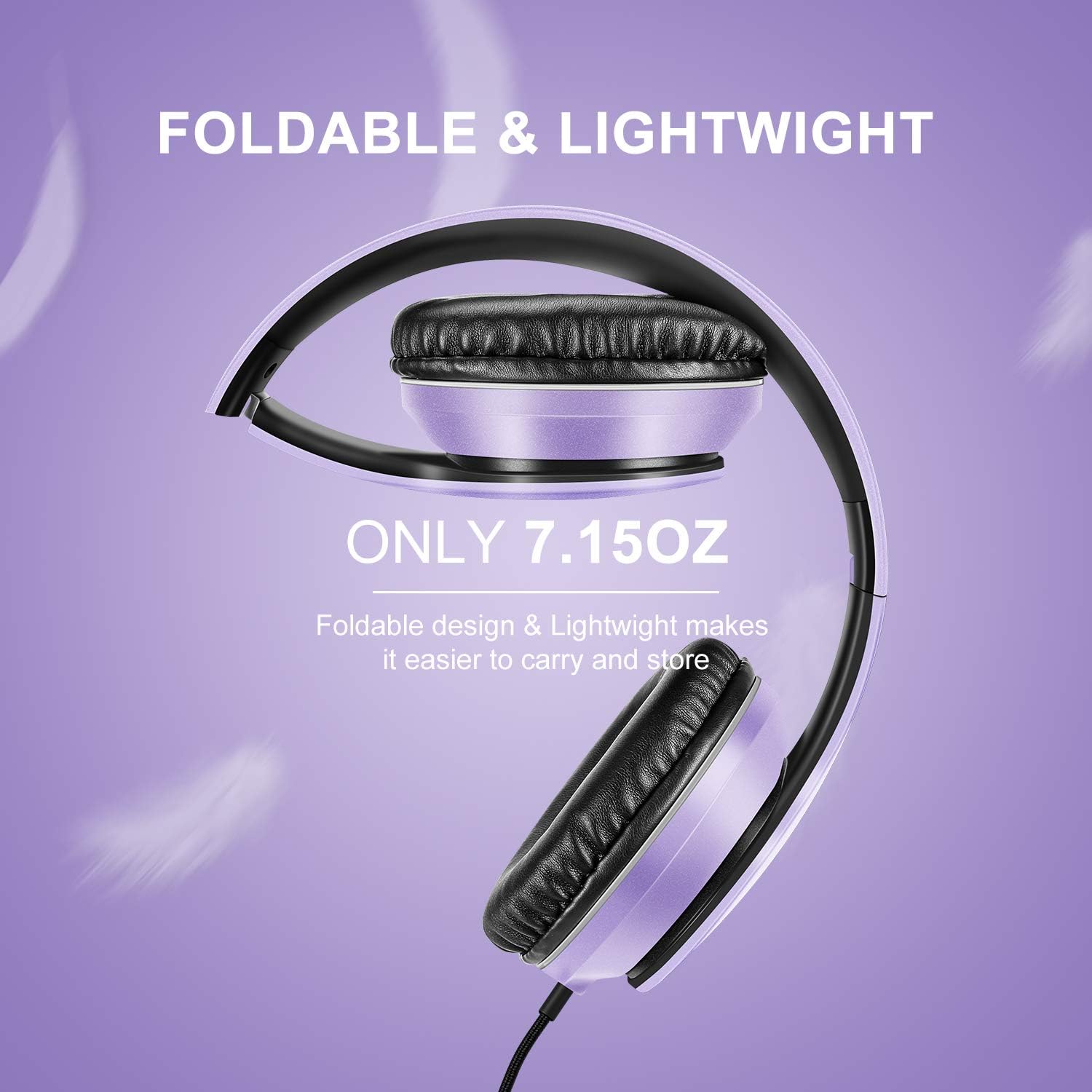LORELEI X6 Over-Ear Headphones with Microphone, Lightweight Foldable & Portable Stereo Bass Headphones with 1.45M No-Tangle,Wired Headphones for Smartphone Tablet MP3 / 4 (Purple-Black): Home Audio & Theater