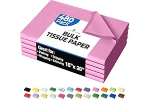 CROWN DISPLAY Party Solids Pink Tissue Paper for Gift Bags - 15" X 20" Bulk Tissue Paper Pink 480 Sheets - 10lb Newsprint for Packing, Birthday Gift Box Filler, Packing Supplies for Moving Supplies