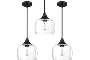 DORAIMI LIGHTING 3 Pack 1 Light Semi Flush Mount Ceiling Light Pendant Light Fixture,Modern Handblown 7.3" Clear Glass Shade Classic for Black Finish Farmhouse Entryway Dining Room Kitchen Island