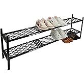 Shoe Rack For Closet, Expandable Shoes Organizer Metal Shelf Stand, 2 Tier Stackable Long Shoe Storage Holder For Floor, Entr