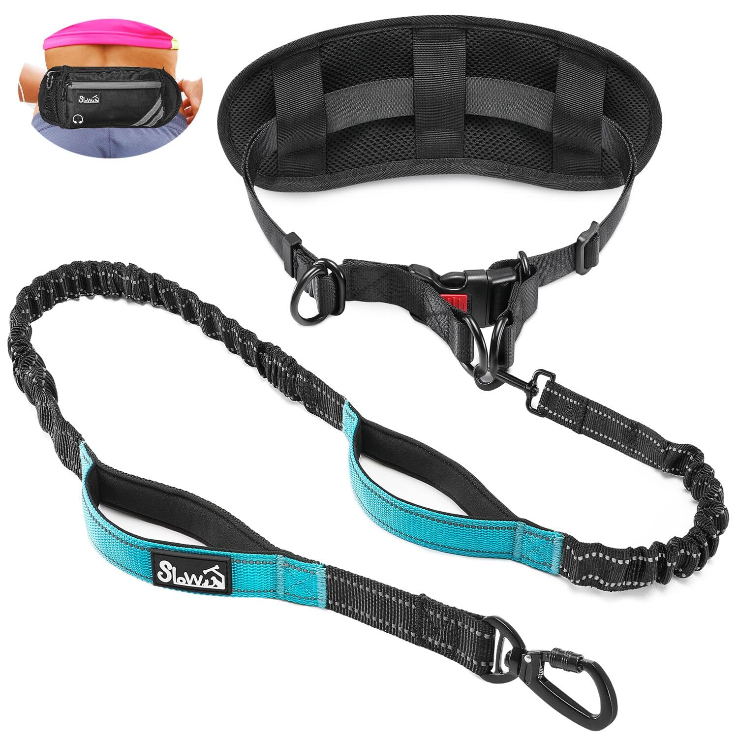 Photo 1 of SlowTon Hands Free Dog Leash - with Removable Zipper Pouch, Shock Absorbing Bungee, Dual Handle & Reflective Stitches, Wide Padded Adjustable Waist Leash for Dogs Walking Running (XL, for 1 Dog)
