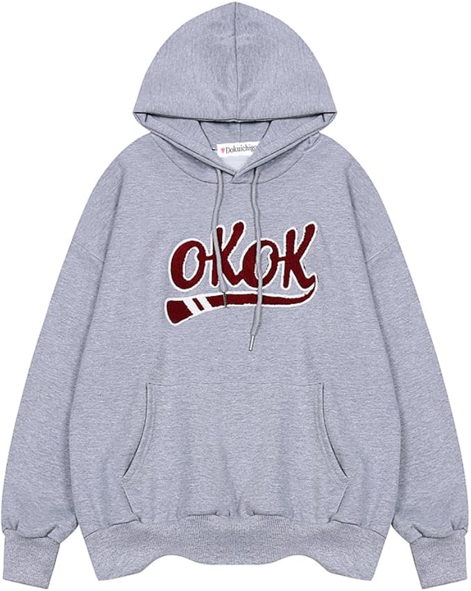 Amazon 全3色 パーカー トップス Okok トレーナー 長袖 レディース 原宿系 韓国ファッション オルチャン フーディ ラブリー カジュアル 春夏秋冬 グレー トレーナー パーカー 通販