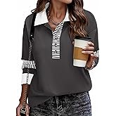 Zeagoo Womens Sweatshirt Henley V Neck Button Down Shirts Color Block Blouses Pullover 2025 Fall Business Casual Outfits
