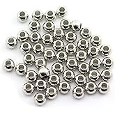 Tegg 50pcs 8mm Smooth Round Spacer Beads DIY Crafts Making Jewelry Findings Accessories 304 Stainless Steel Seamless Loose Beads 3mm Hole Silver