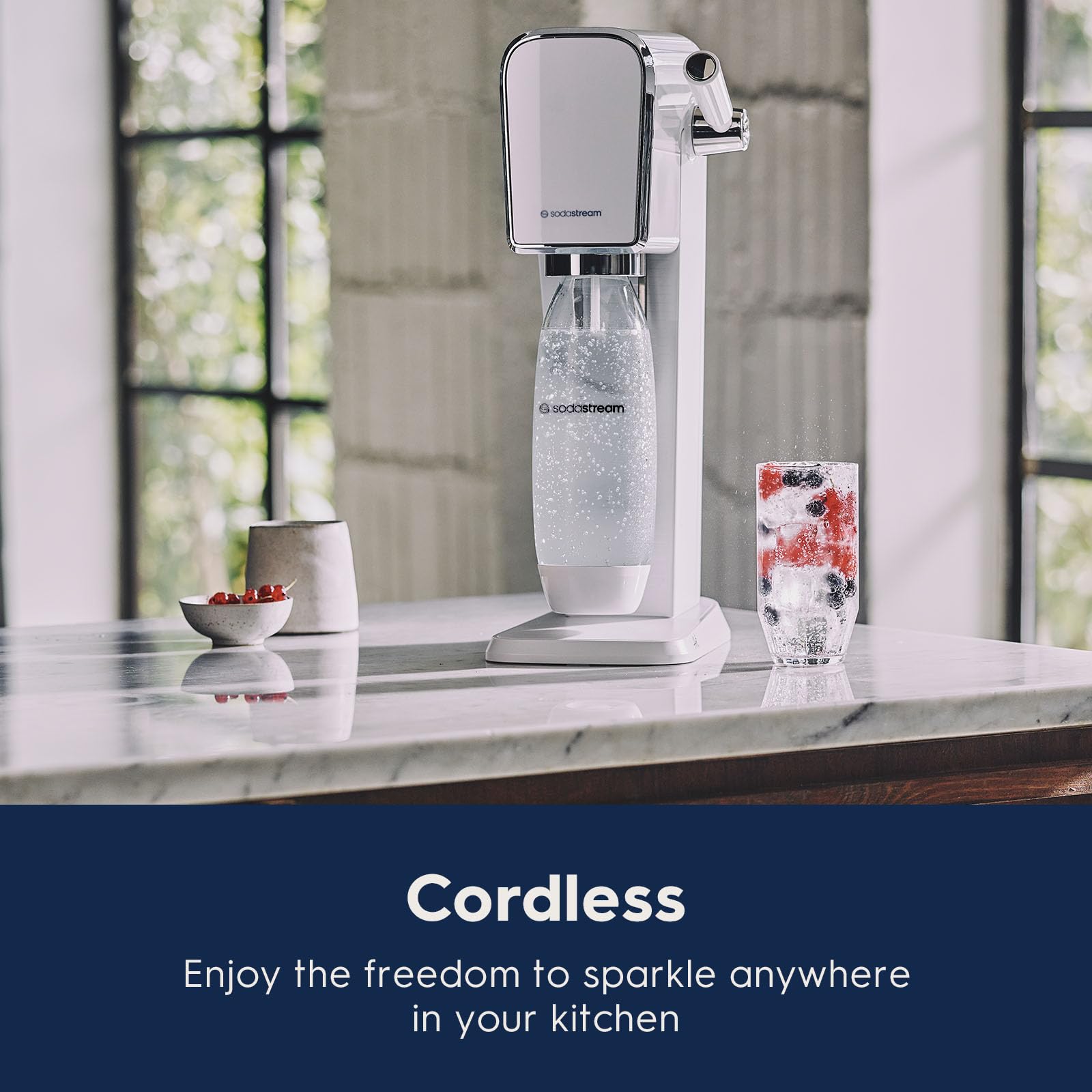sodastream ART Sparkling Water Maker | STARTER KIT | CQC CO2 system | Includes 1x CO2 Cylinder, 1x32 & 1x16 Fl Oz Dishwasher Safe Bottles, 1x Bubly Flavor Drop | Combine with Pepsi Flavors | White