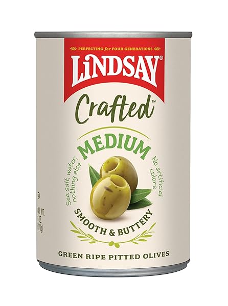 LINDSAY CRAFTED MEDIUM GREEN RIPE PITTED OLIVES, PACK OF 12, 6OZ CANS