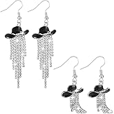 YBEATY 2 Pairs Cowgirl Earrings Enamel Hat Sparkly Rhinestone Earrings Set Rhinestone Western Boots Earrings Western Cowgirl Hat Earring Silver Symmetric Boots Sparkly Tassel Dangle Earring for Women