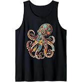 Octopus Floral Vintage Flowers Octopus Octopus Diving Tank Top