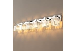 FDPBY Modern 6-Light Chrome Crystal Bathroom Vanity Light Fixtures