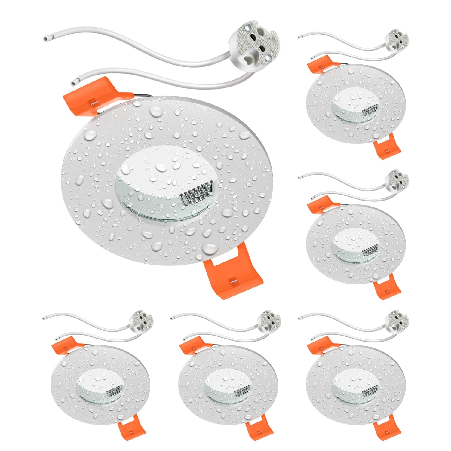 ledscom.de 6 Pieces Bathroom Ceiling recessed Frame ERID, Damp-Proof, Bathroom, IP44, Round, White matt, incl. GU5.3 Socket