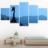 SIGNWIN 5 Panel Canvas Wall Art Modern Art Animals Dramatic Elephants Giraffe Multicolor Photography Southwest for Home Decorations Ready to Hang - 60