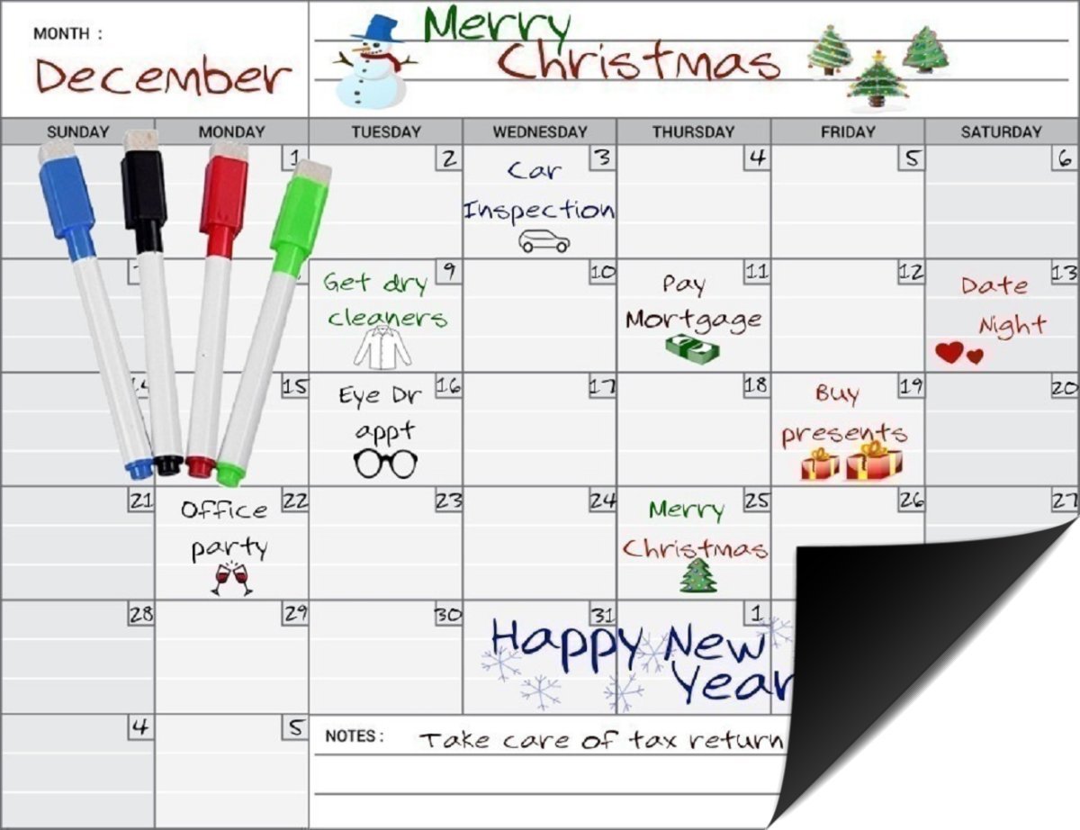 Magnetic Monthly Calendar Planner For Your Refrigerator Or Office 17 X 13 Inches Includes Perpetual Dry Erase Calendar Planner 4 Magnetic Color Dry Erase Markers Amazon In Office Products Magnetic Monthly Calendar For Refrigerator