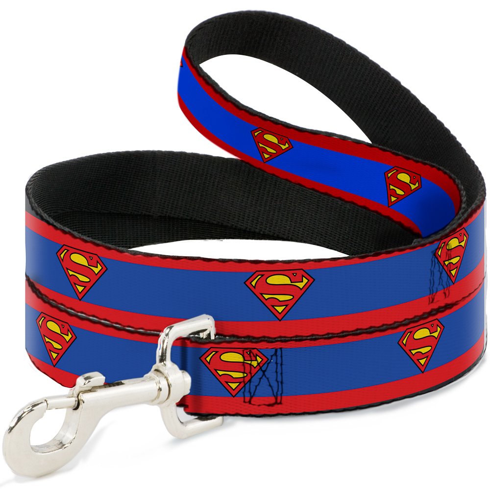 DC Comics Pet Leash, Dog Leash, Superman Shield Stripe Red Blue, 4 Feet Long 1.5 Inch Wide