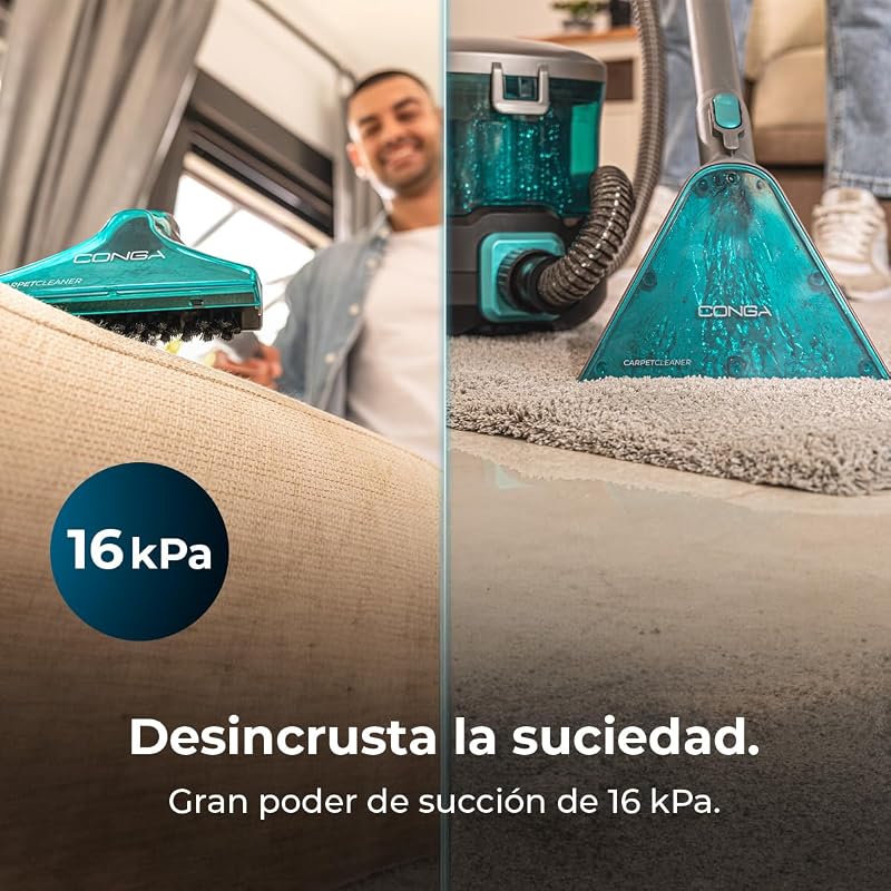 Aspirador de carpete cecotec - limpador de estofados - aspirador de pó conga carpetclean 10000 easyhome sled. 800w, 3l de água limpa e 1,5l de tanque de água suja, multisuperfícies, kit de acessórios