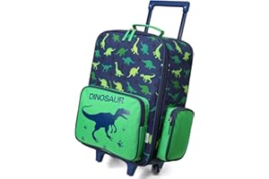 VASCHY Rolling Luggage for Kids, Cute Travel Carry on Suitcase for Boys Toddlers/Children with Wheels 18inch Dinosaur