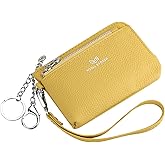 Royal Bagger Women's Genuine Leather RFID Coin Purse for Women, Multi-Zipper Clutch Wallet with Keychain & Wristlet 1903 (Yellow)