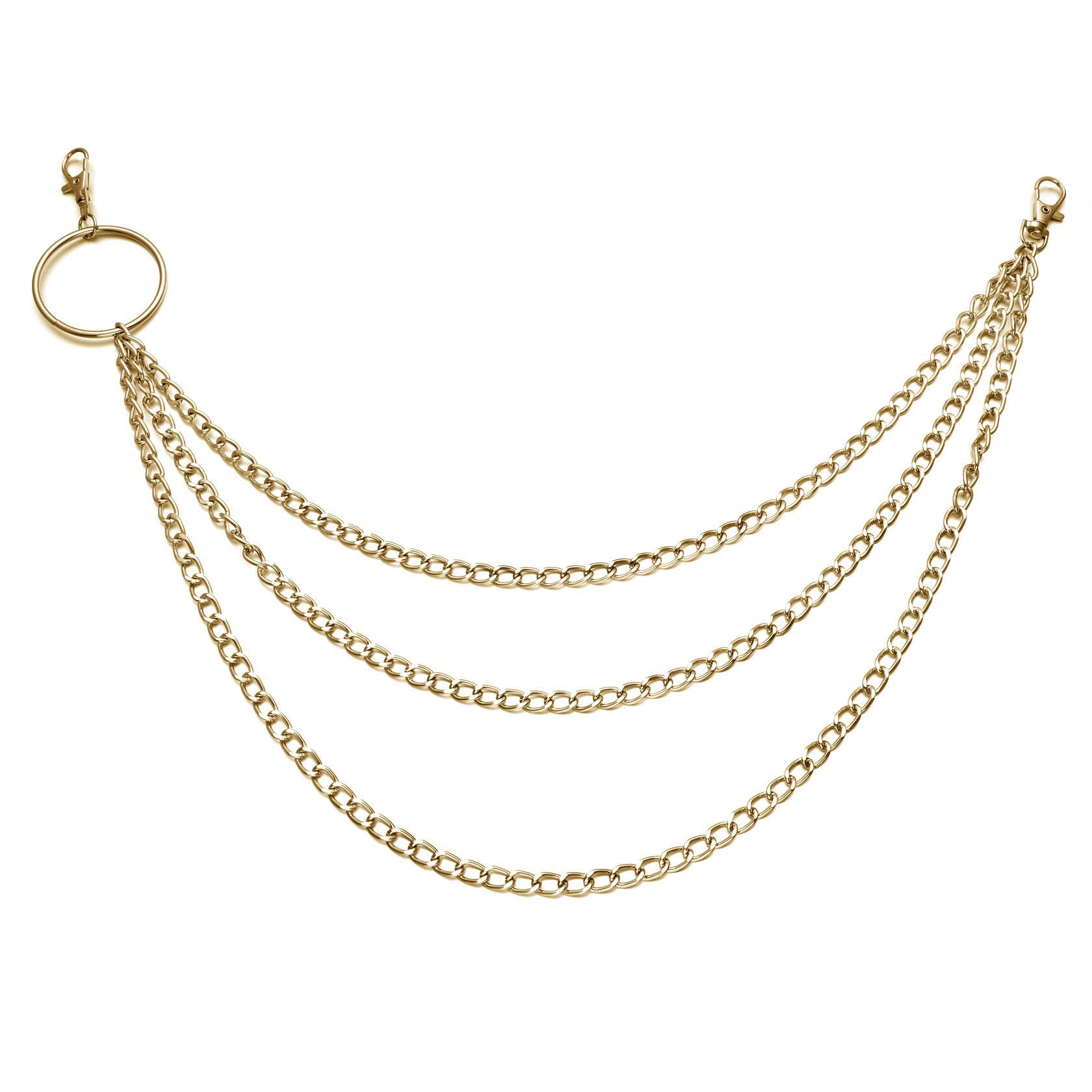 Milakoo 3 Layers Punk Blet Chain for Biker Trucker Motorcycle Pants Jeans Chain, Gold