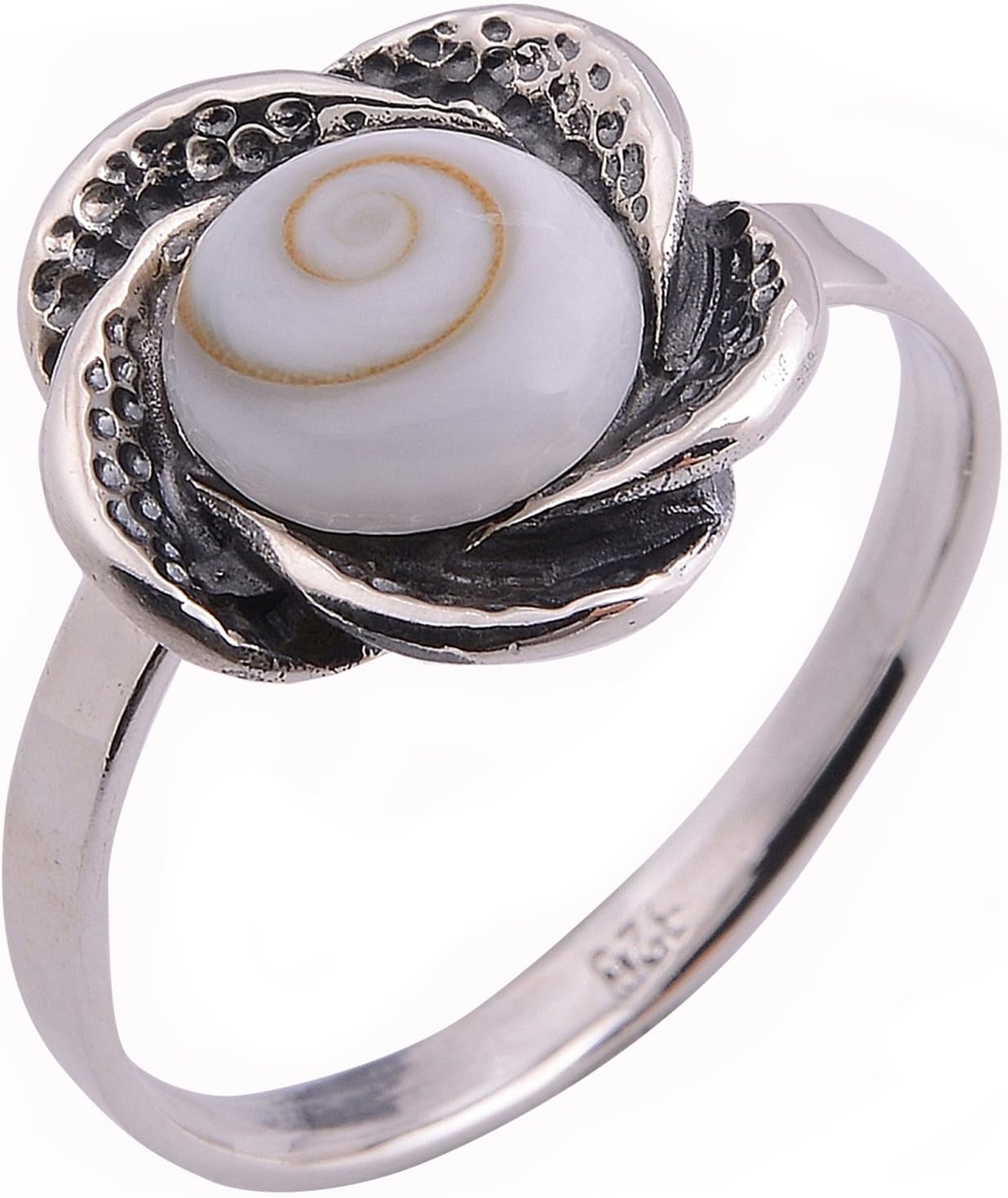 Flower Shiva Eye Ring 925 Sterling Silver Size.US=9, UK=R.Adjustable