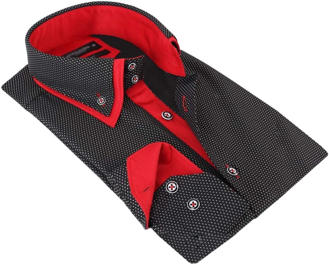 Lyon Becker Mens Italian Shirts Double Collar Slim Fit Casual Button Down Shirt
