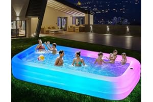 BEFAMALI Inflatable Swimming Pool with Light, 145'' X 74'' X 22'' Solar Family Inflatable Pool for Kids, Adults, Family, Large Kiddie Pool, 7 Color Large Blow Up Pool for Backyard