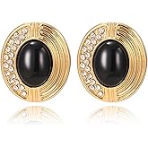 UPOWKA Statement Chunky Gold Earrings for Women,Crystal Rhinestone Accents Large Stud with Stone and Pearl