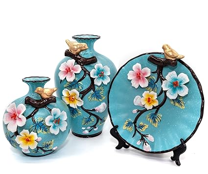 Home Decor Blue Ceramic Vase Sets Of 3 Pieces China Vase Chinese