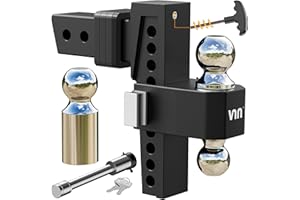 VNN Adjustable Drop Hitch - 8 Drop Hitch 2.5 Inch Receiver Black Interchangeable 3 Solid Ball Mount 1-7/8", 2", 2-5/16"(18,500 LBS GTW), Heavy Duty Aluminum Trailer with Pads and Locking Sets