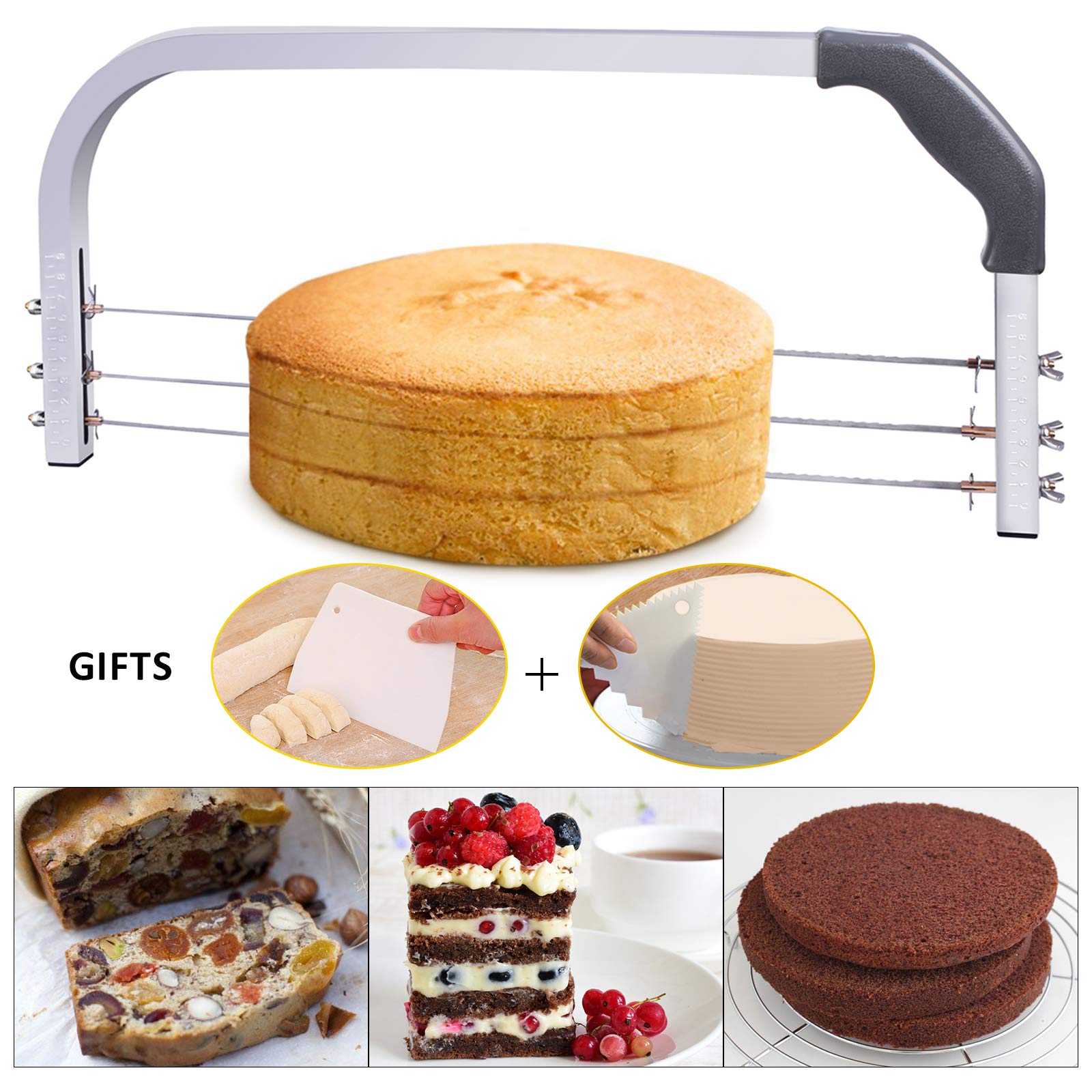 Bonviee Adjustable Cake Leveler Professional Layer Cake Slicer Cutter 3 Blades Stainless Steel Cut Saw 18\