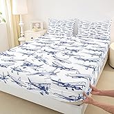 Aircraft Kids Fitted Sheet Queen Size Flying Airplane Bedding Set 3Pcs,Navy Blue White Sketch Aircraft Bed Sheet Boys Teens Men Room Decor,Soft Microfiber Deep Pocket Sheet,2 Pillowcases