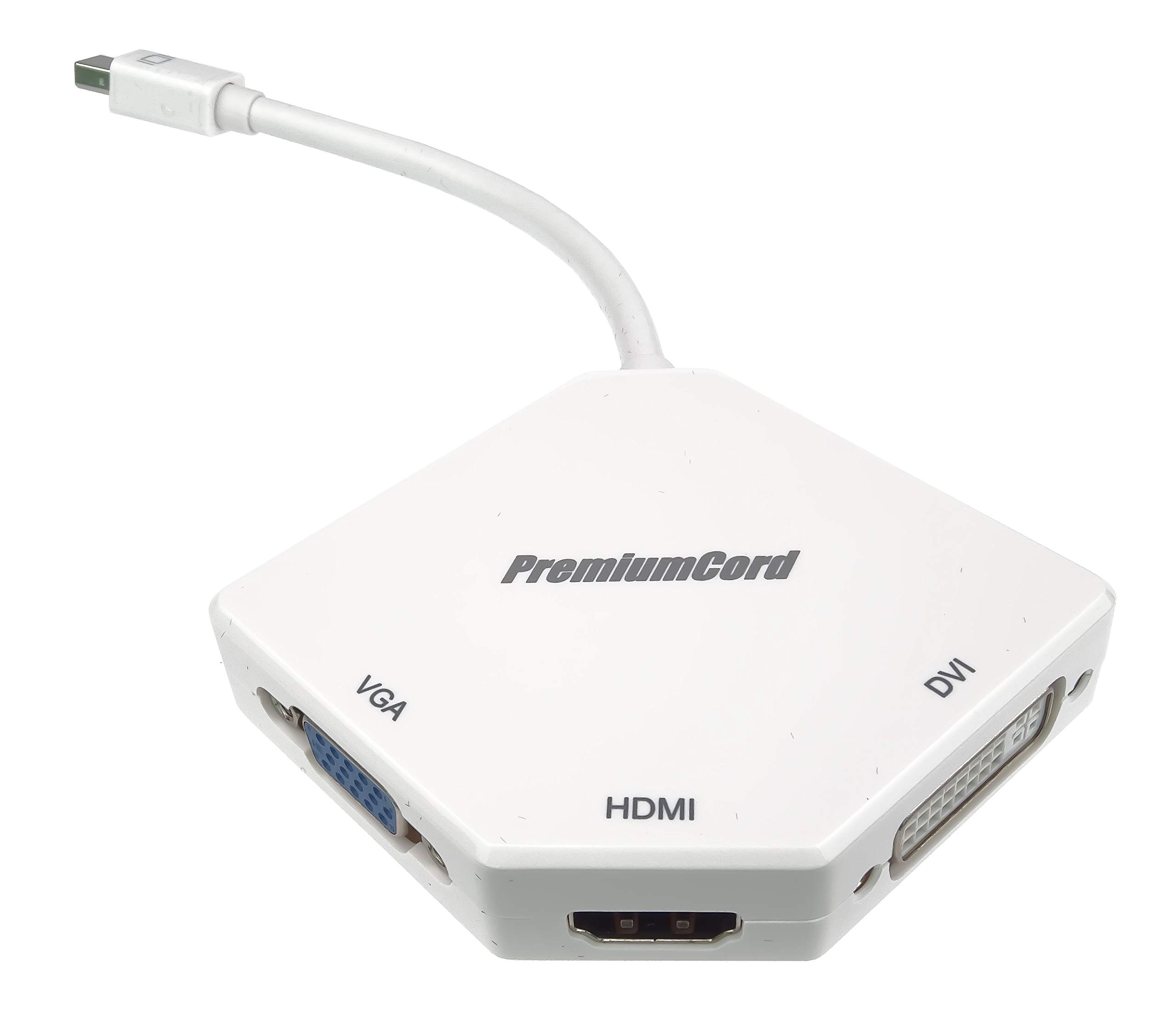 PremiumCord Mini Displayport Adapter for HDMI + DVI + VGA 1080P 4K over HDMI