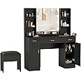 Vabches Vanity Desk with Lights, Makeup Vanity Table with Charging Station, 45in Big Vanity Set with Lots Storage Space, Black