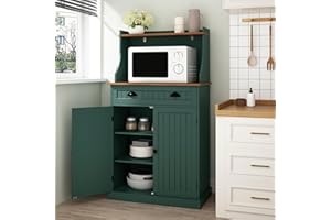 ARTPOWER 54" Kitchen Microwave Cabinet/Stand with Storage and Drawers, Green Pantry Storage Cabinet with Hutch & Adjustable Shelves for Kitchen, Dining Room, Living Room, Hallway