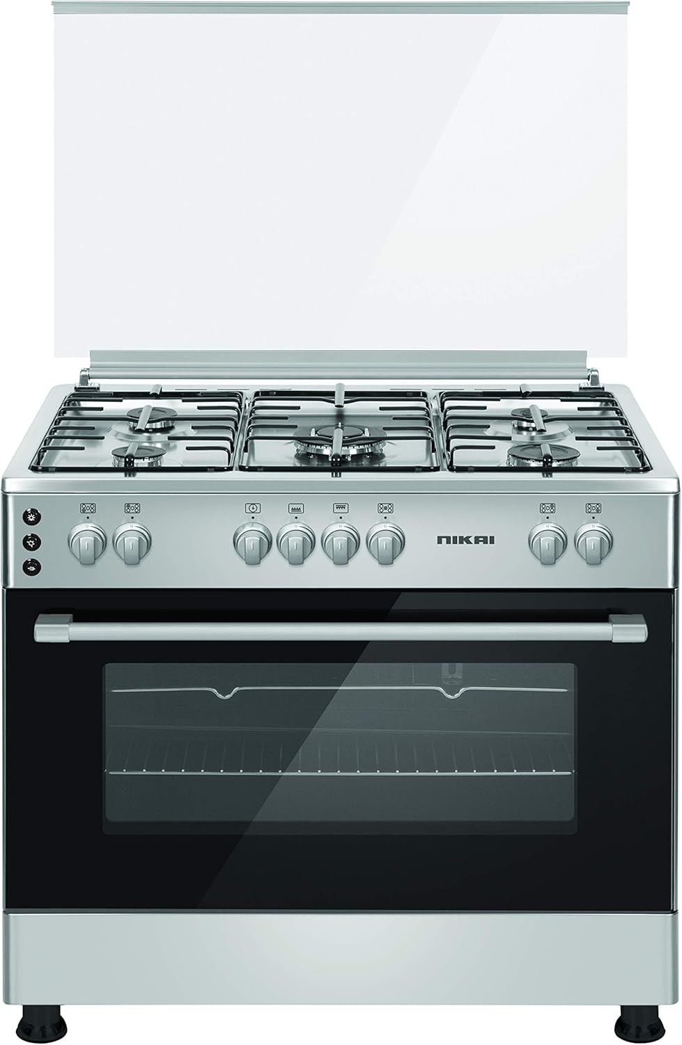 Nikai Gas Cooking Range 5burner With Oven Size 90 X 60 cm Silver Color