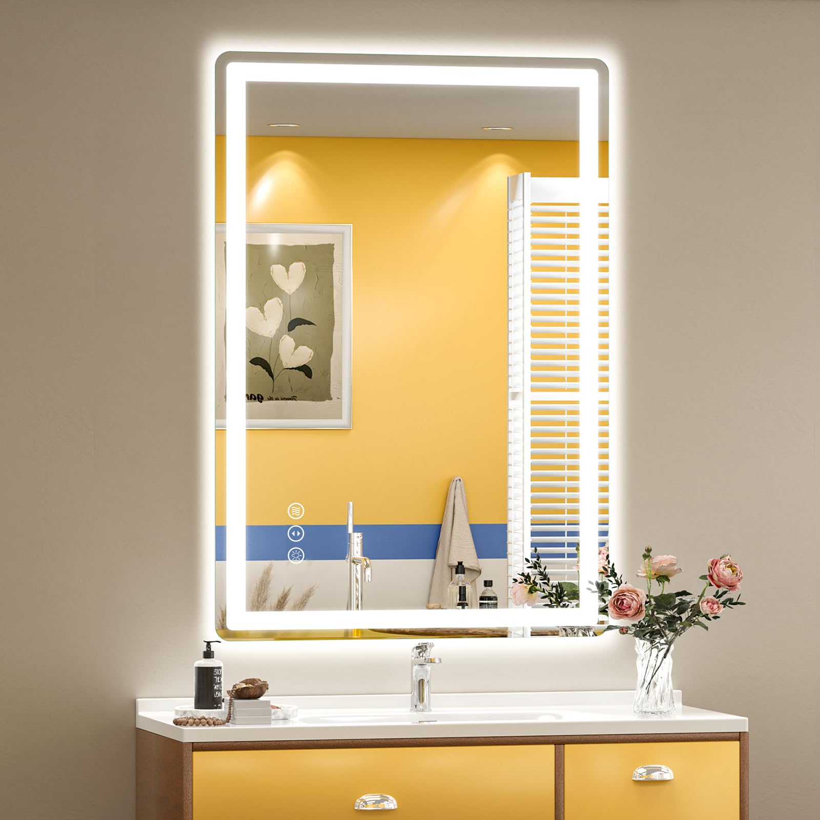 Photo 1 of ***FACTORY SEALED*** SMIROR LED Bathroom Mirror with Lights 22"x 30", Rounded Rectangle Lighted Vanity Mirror for Wall, Front Lit and Backlit, 3 Colors, Dimmable, Anti-Fog, Tempered Glass (Horizontally/Vertically)***FACTORY SEALED*** 
