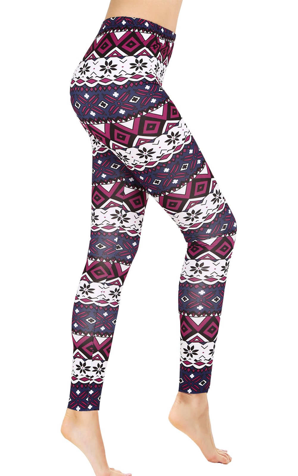 Womens Ultra Soft Brushed Christmas Leggings Pants Purple Floral Print M