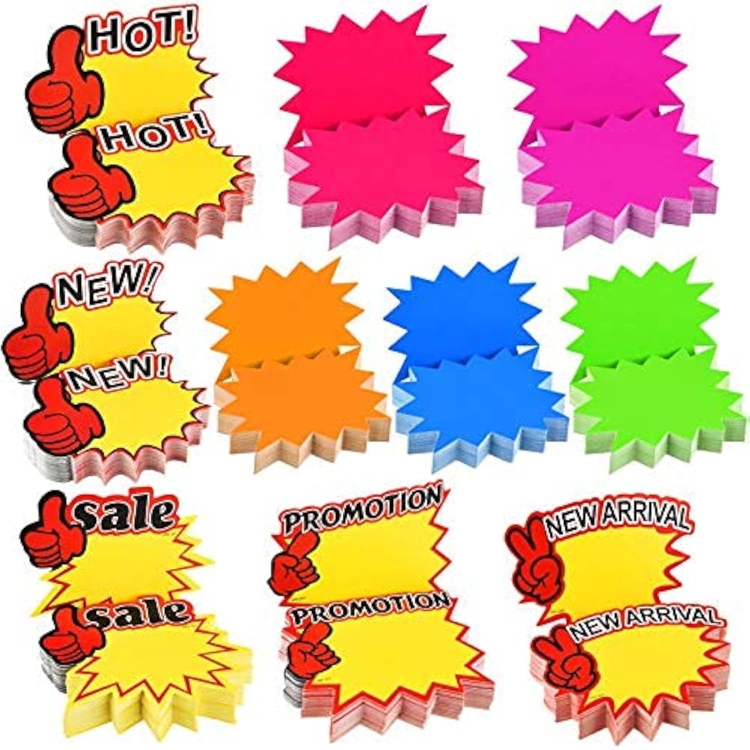 500 Pieces Burst Signs Fluorescent Signs Blank Star Shape Retail Sale Tags Burst Paper Signs for Retail Party Favors (,)