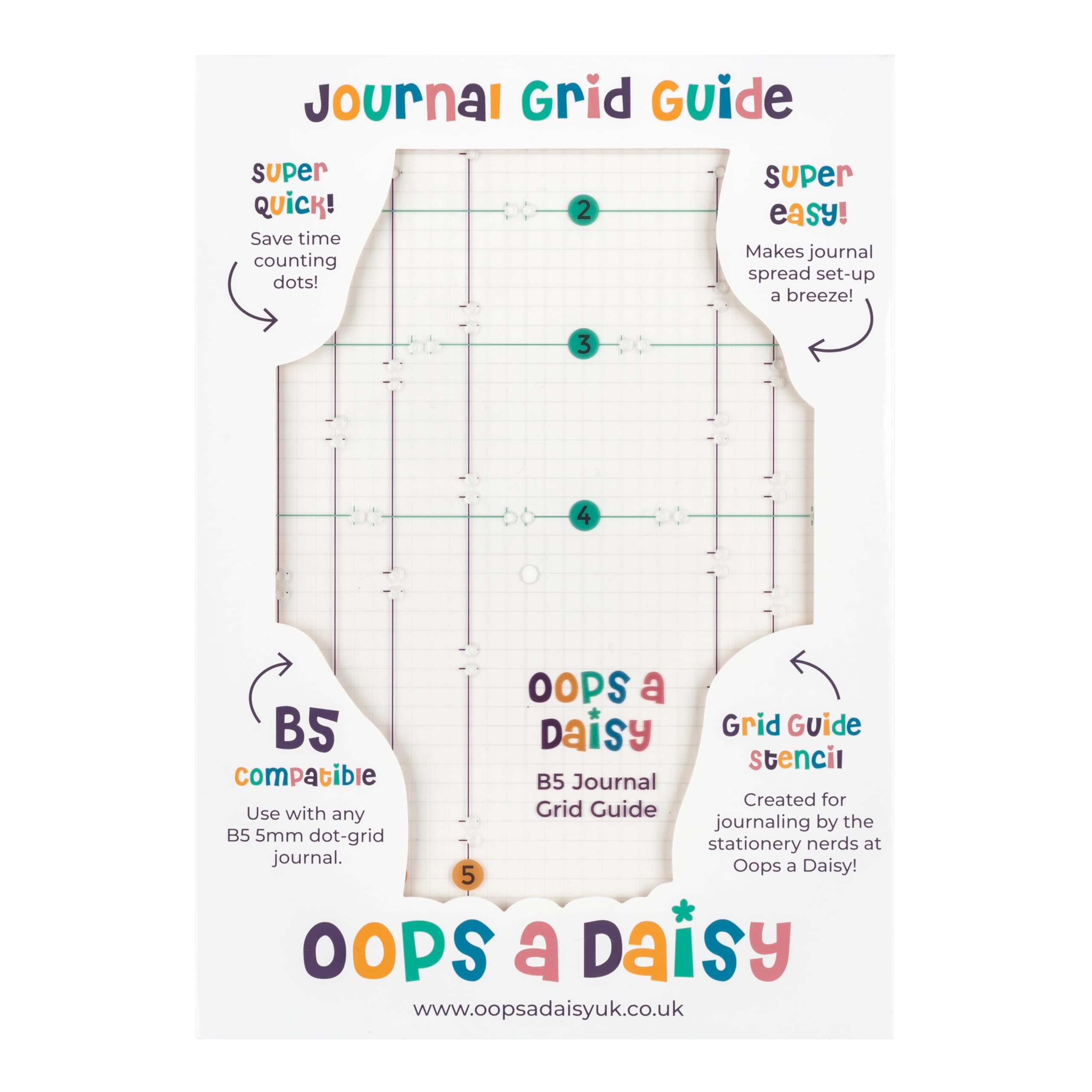 B5 Journal Grid Guide Stencil for Dotted Journaling/Bullet Planning - 5mm Dot Grid - Easy Template for Journal Spread Set-Up - by Oops a Daisy