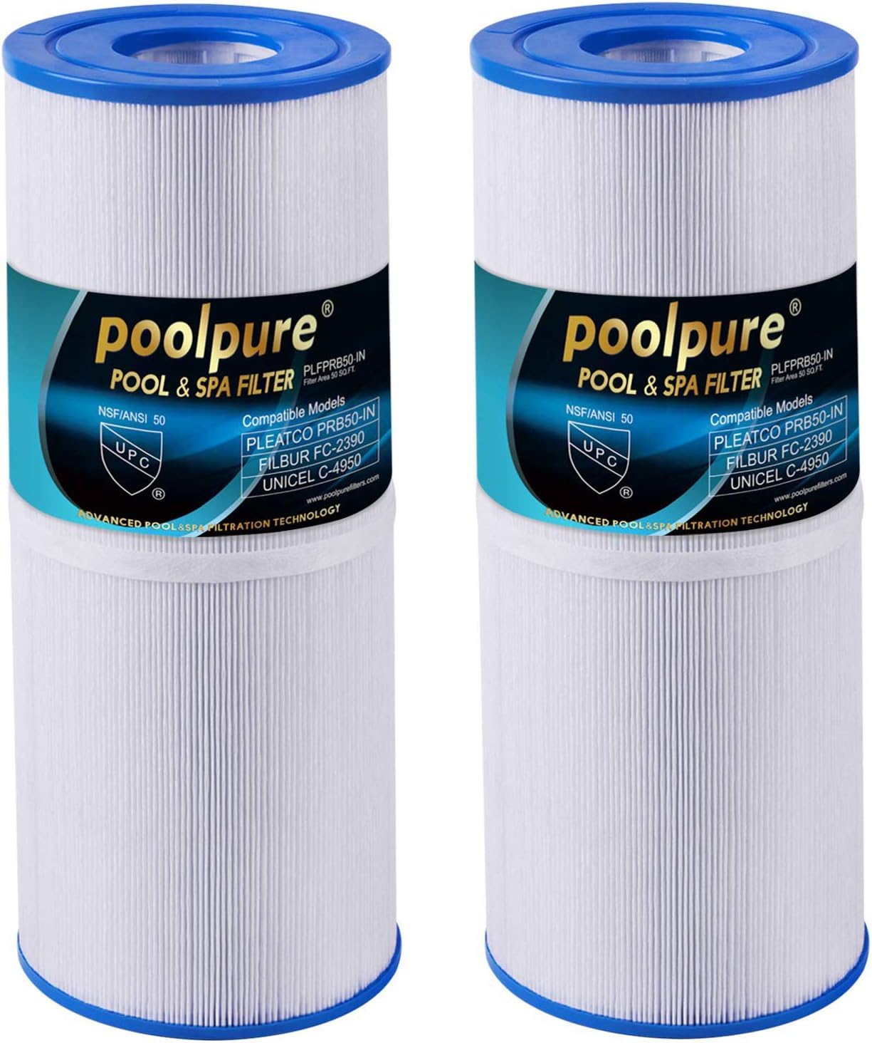 POOLPURE Spa Filter for Hot Tub Compatible with Pleatco PRB50-IN, PRB501N, Unicel C-4950, Filbur FC-2390, Dynamic 03FIL1600, Pentair R173434, 50 sq. ft. Spa Filter Cartridge 5 X 13