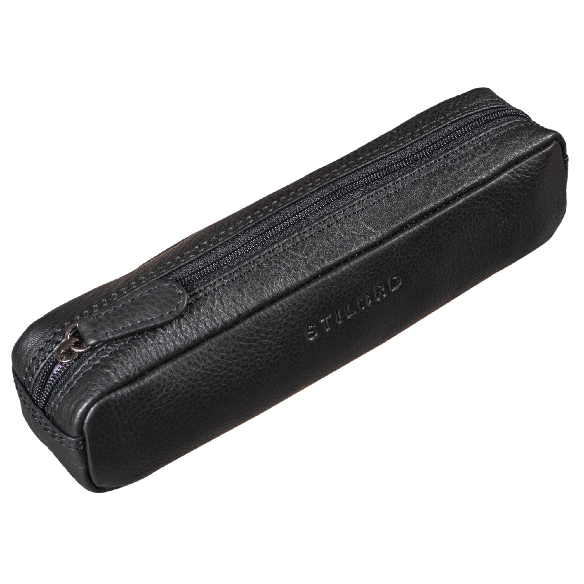 STILORD "Preston" Pencil Case Leather Vintage Pen Pouch Round Organiser Gift for Women Men Stationary Slim in Genuine Leather Colour:Black