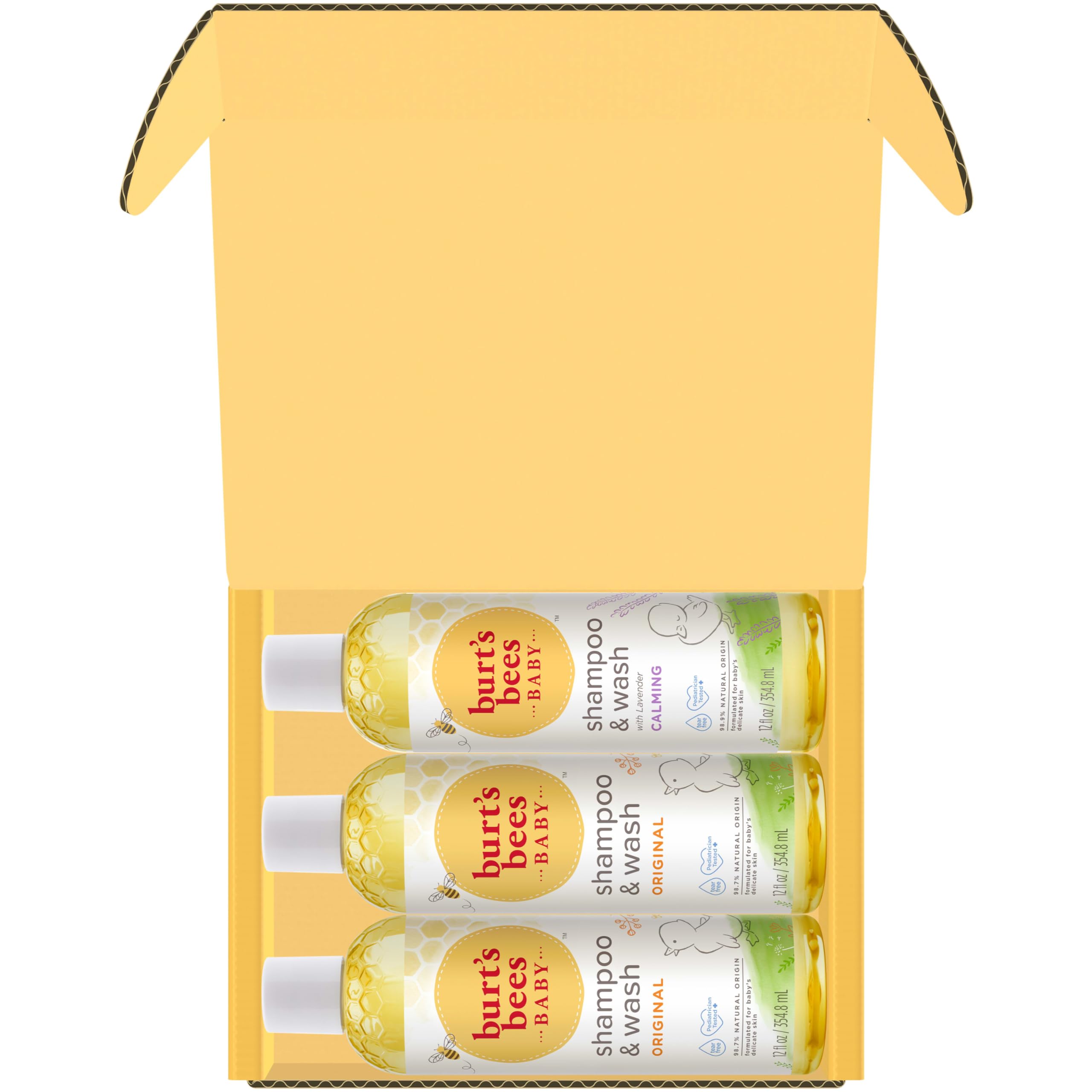 Burt's Bees Baby Shampoo and Body Wash Bundle, 2 Original and 1 Calming with Lavender Tear Free Baby Soap, 12 Fl Oz , 3 Count