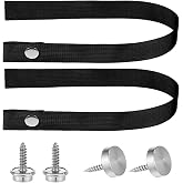 2 Sets RV Door Straps, 18 Inch Heavy Duty Sliding Door Security Straps | with Button Snap and Screw Stud, Universal Locking Tieback Strap for RV Camper, Pontoon Boat Ladder Accessories (Black)