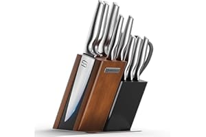 KnifeSaga Kitchen Knife Set with Wooden Block, High Carbon Steel Knives, Ergonomic Chef Knife Sets for Home Cooking