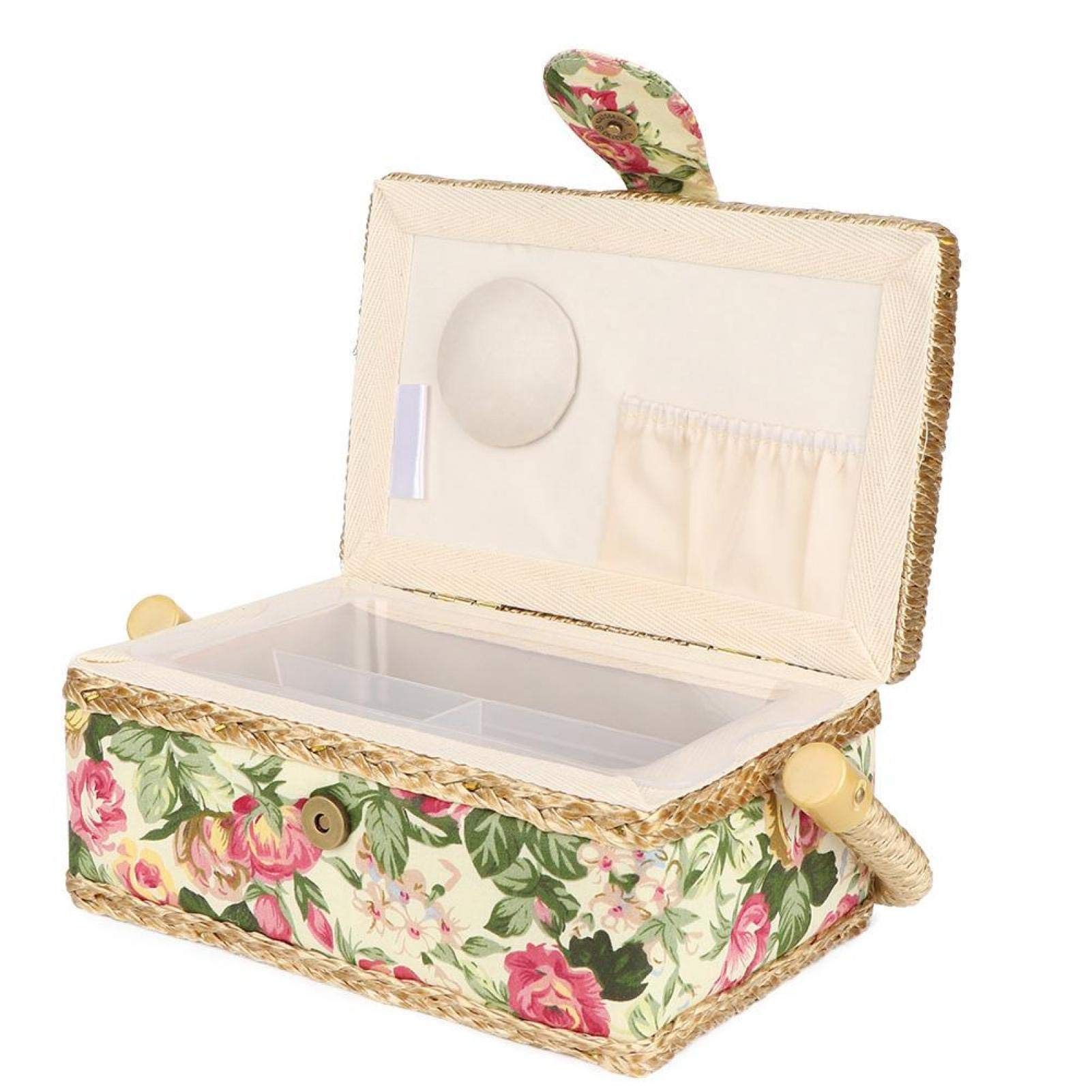Household Basket Fabric Craft Handmade Sewing Basket Thread Needle Storage Box Organizer Cloth Art(Garden Rose)