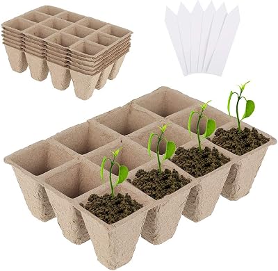 ATopoler 6Pcs 12-Grid Biodegradable Seedling Trays Plant Fibre Pots for Veg