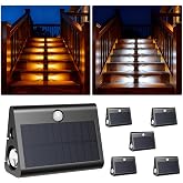 KOMILIFT 6 Pack Motion Sensor Solar Step Lights, IP67 Waterproof Outdoor Stair Light, 3 Color Temp &amp; Double-Sided Lighting,Outside Decor Light for Deck,Porch,Railing,Fence,Walkway, Yard,Wall,Patio