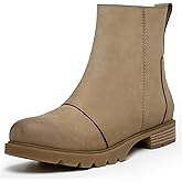 Athlefit Women's Ankle Boots Comfortable Lug Sole Chunky Low Heel Zipper Short Booties